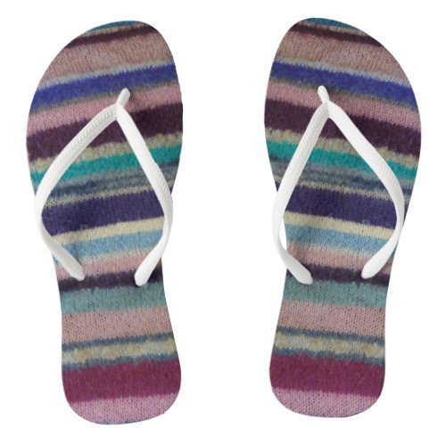 unusual fun vintage hand knitted colorful stripey flip flops