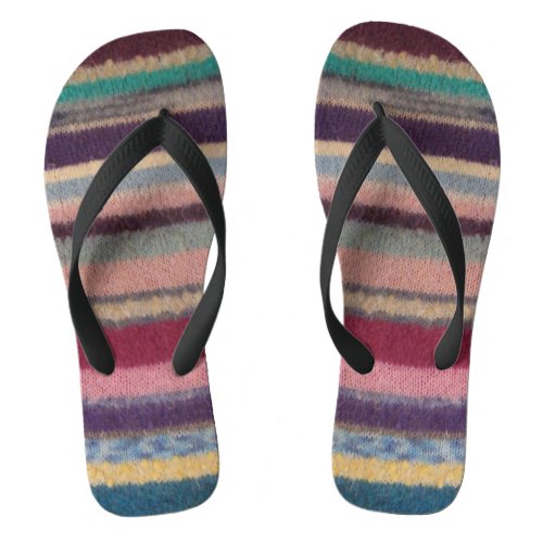 unusual fun vintage hand knitted colorful stripey flip flops