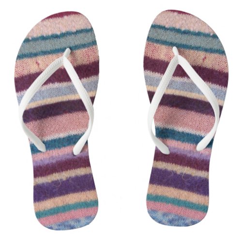 unusual fun vintage hand knitted colorful stripey flip flops