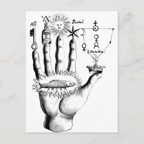 Unusual Hand Sun Alchemy Steampunk Postcard