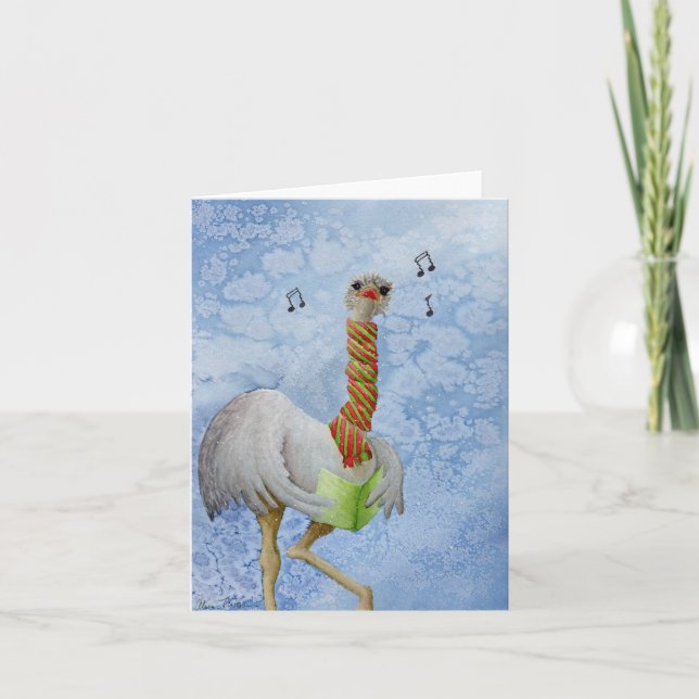 Unusual Holiday Animals: Ostrich Card 4"x5.6" (Front)