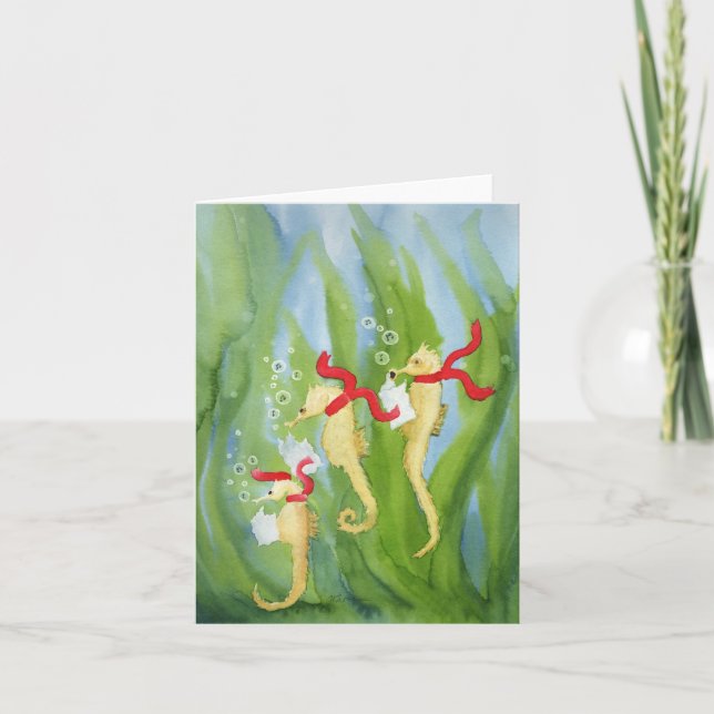 Unusual Holiday Animals: Seahorse Card 4"x5.6" (Front)