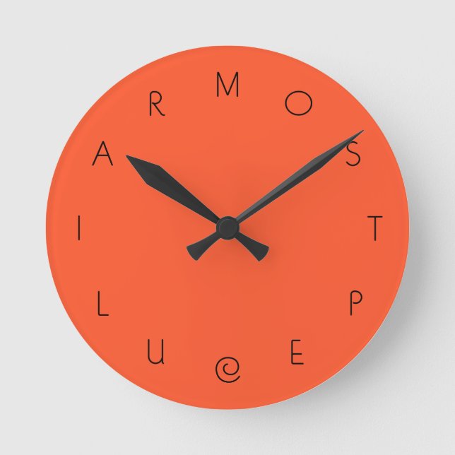 Unusual Most Peculiar Red Orange Large Letters Round Clock (Front)