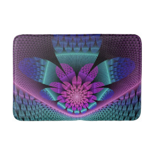 Unusual Patterned Colorful Fantasy Flower Fractal Bath Mat