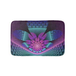 Unusual Patterned Colorful Fantasy Flower Fractal Bath Mat
