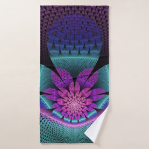 Unusual Patterned Colorful Fantasy Flower Fractal Bath Towel
