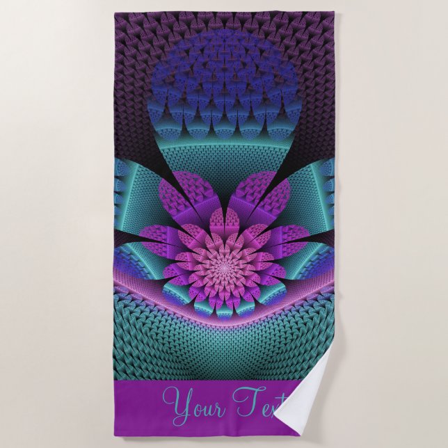 Unusual Patterned Colorful Fantasy Flower Fractal Beach Towel (Front)
