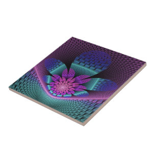 Unusual Patterned Colorful Fantasy Flower Fractal Ceramic Tile