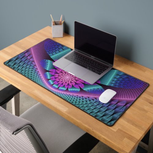 Unusual Patterned Colorful Fantasy Flower Fractal Desk Mat