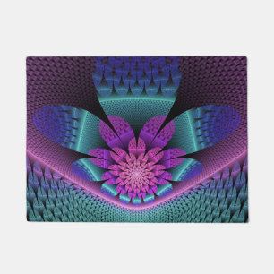 Unusual Patterned Colorful Fantasy Flower Fractal Doormat