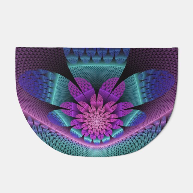 Unusual Patterned Colorful Fantasy Flower Fractal Doormat (Front)