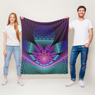 Unusual Patterned Colorful Fantasy Flower Fractal Fleece Blanket