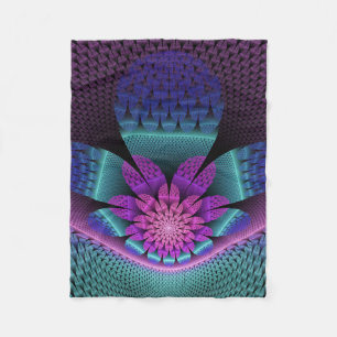 Unusual Patterned Colorful Fantasy Flower Fractal Fleece Blanket