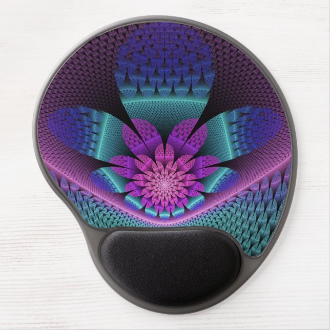 Unusual Patterned Colorful Fantasy Flower Fractal Gel Mouse Pad (Front)