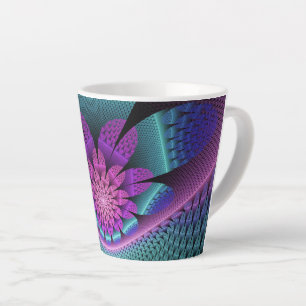 Unusual Patterned Colorful Fantasy Flower Fractal Latte Mug