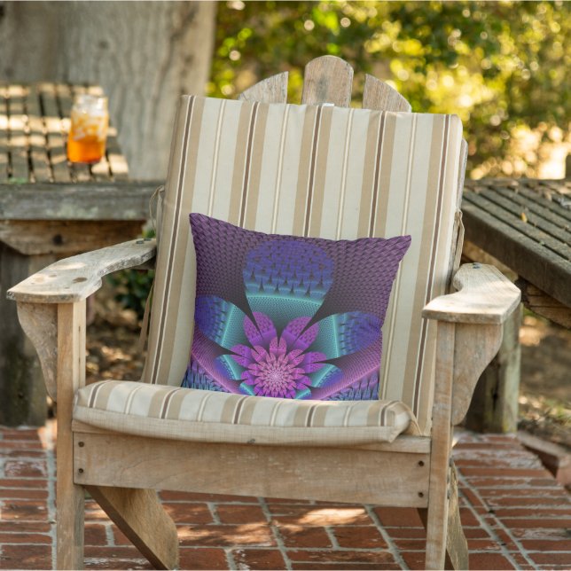 Unusual Patterned Colorful Fantasy Flower Fractal Outdoor Pillow (Chair)
