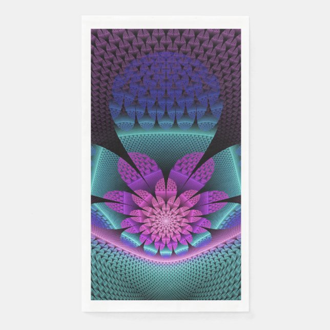Unusual Patterned Colorful Fantasy Flower Fractal Paper Guest Towels (Front)