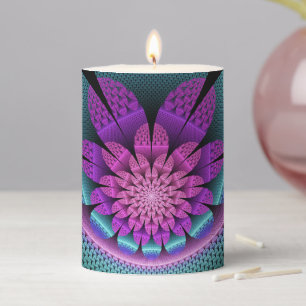 Unusual Patterned Colorful Fantasy Flower Fractal Pillar Candle
