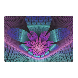 Unusual Patterned Colorful Fantasy Flower Fractal Placemat