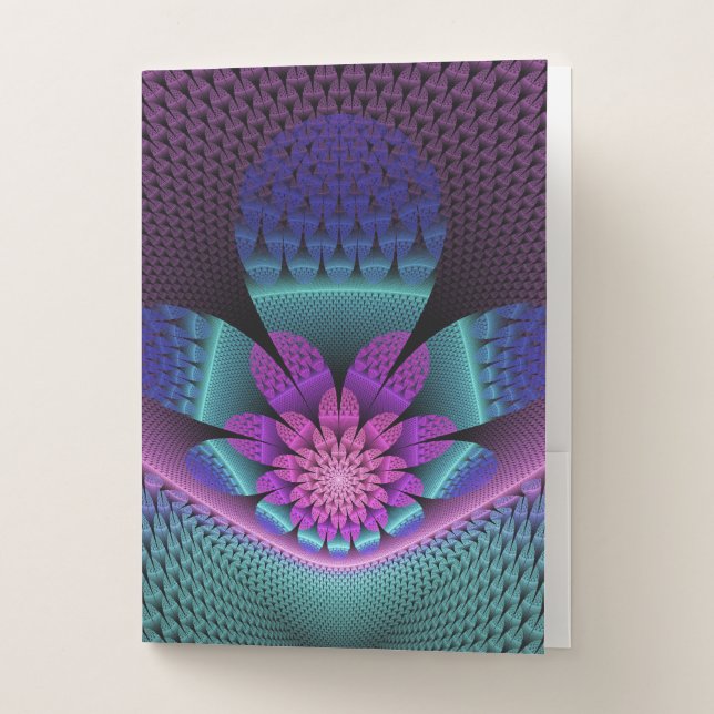 Unusual Patterned Colorful Fantasy Flower Fractal Pocket Folder (Front)