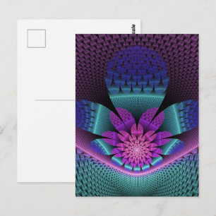 Unusual Patterned Colorful Fantasy Flower Fractal Postcard