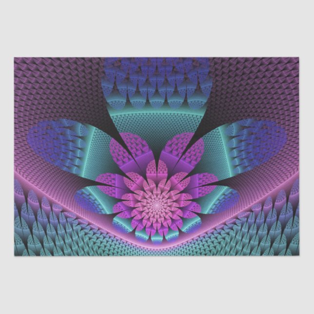 Unusual Patterned Colorful Fantasy Flower Fractal Tissue Paper (Front)