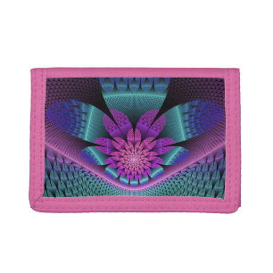 Unusual Patterned Colorful Fantasy Flower Fractal Trifold Wallet