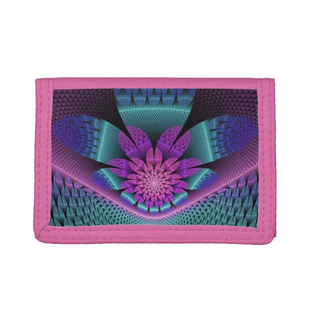 Unusual Patterned Colorful Fantasy Flower Fractal Trifold Wallet (Front)