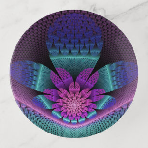 Unusual Patterned Colorful Fantasy Flower Fractal Trinket Tray