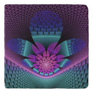 Unusual Patterned Colorful Fantasy Flower Fractal Trivet