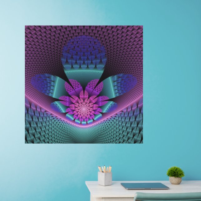 Unusual Patterned Colorful Fantasy Flower Fractal Wall Decal (Home Office)