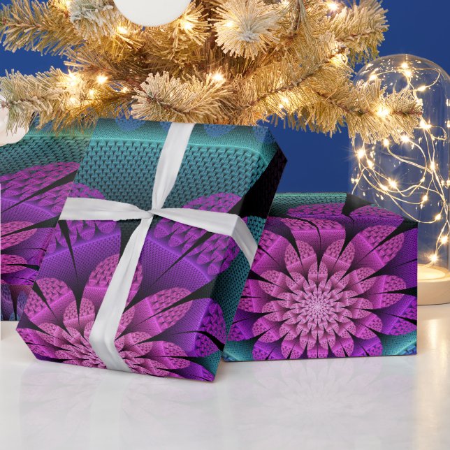 Unusual Patterned Colorful Fantasy Flower Fractal Wrapping Paper (Holidays)