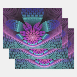Unusual Patterned Colorful Fantasy Flower Fractal Wrapping Paper Sheets