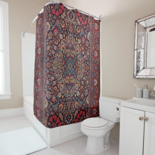 Unusual Persia Rug Blue Red Daisy  Shower Curtain