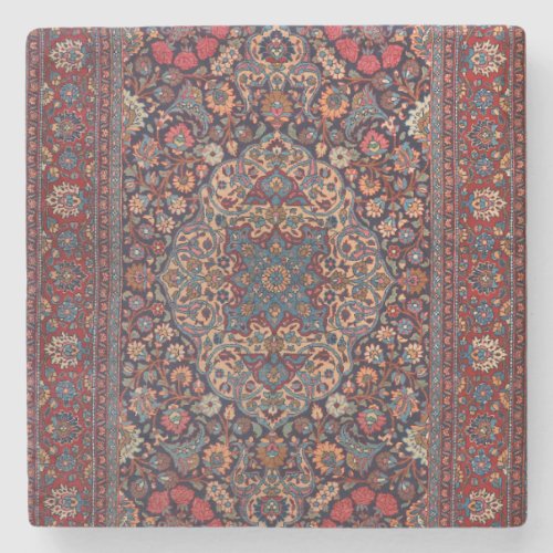 Unusual Persia Rug Blue Red Daisy  Stone Coaster