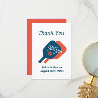 Unusual pickleball theme wedding thank you cards