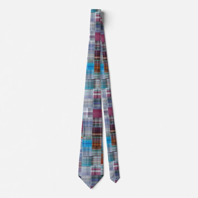 Unusual Quilt Pattern of Plaid Tartan Squares Neck Tie (Front)