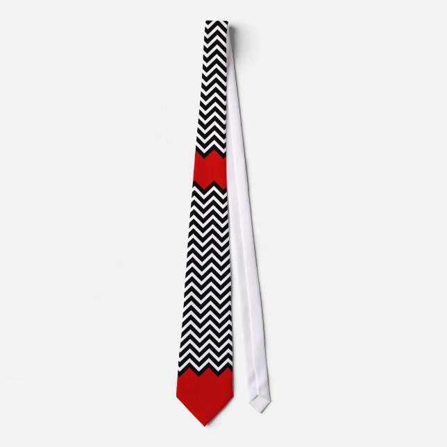 Unusual Red White and Black Chevron Zig Zag Tie (Front)