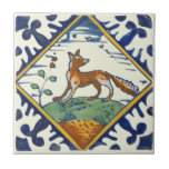 Unusual Repro Delft Fox with Birds Flying Scenic Ceramic Tile<br><div class="desc">This is a reproduction of an antique handpainted Dutch Delft tile. Look closely and you'll see a flock of birds flying across the sky as the fox looks on. Charming, whimsical and exuberant design to use alone, in groups, or mix it with our other delft tiles to accent a tile...</div>