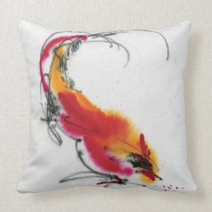 Unusual Rooster. Calligraphy and watercolor. Throw Pillow
