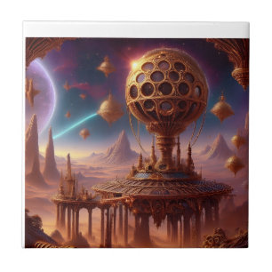 Unusual Spherical Structure On A Desolate Planet Ceramic Tile