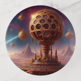 Unusual Spherical Structure On A  Desolate Planet Trinket Tray