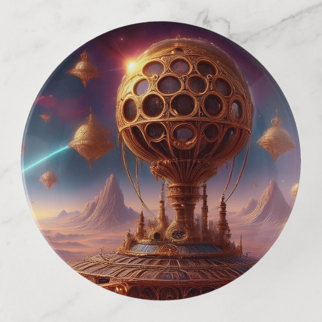 Unusual Spherical Structure On A  Desolate Planet Trinket Tray (Front)