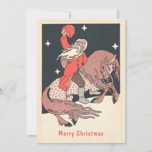 Unusual style Santa on a horse greeting card