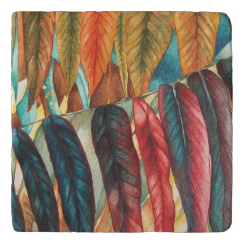 unusual stylized autumn leaf colors modern  trivet