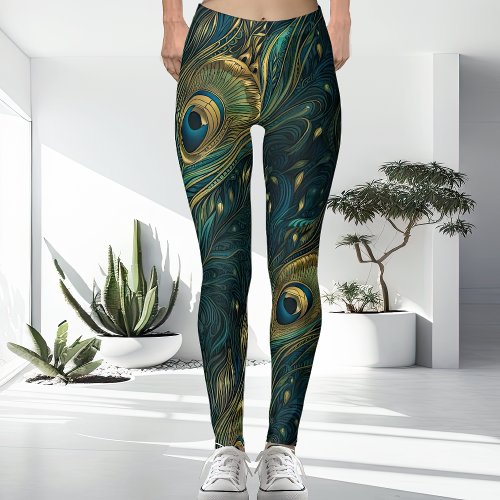 Unusual  Unique Highly Detailed Peacock Feather  Leggings
