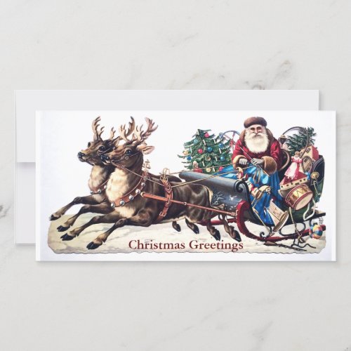 Unusual Vintage Die Cut Santa Reindeer Photocard Holiday Card