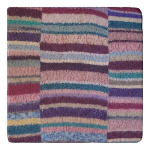 unusual vintage hand knitted colorful stripey band trivet