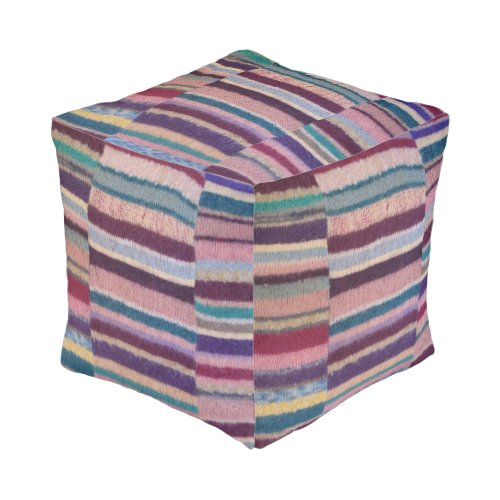 unusual vintage style colorful stripes knitted  pouf