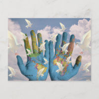 Unusual World Map Dove Peace Atlas Hands Art
